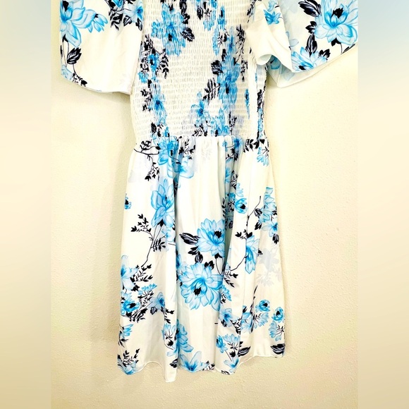 Shein Girls Blue Floral Smocked Off-Shoulder Dress 14Y Cottagecore Summer - Picture 5 of 8
